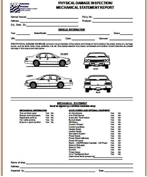 Printable Vehicle Damage Inspection Form